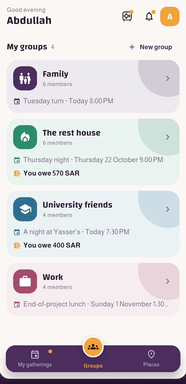 Netlaga groups on a phone screen